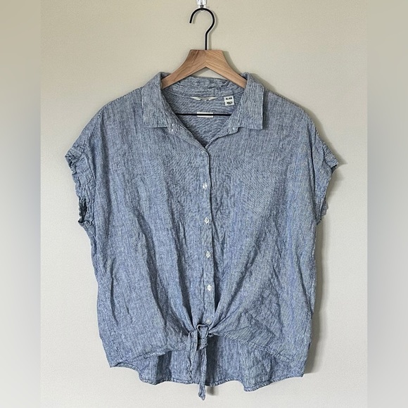 Blue striped, button up linen blouse - Picture 1 of 1
